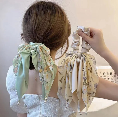 Summer floral Pattern Long Tail Scrunchies